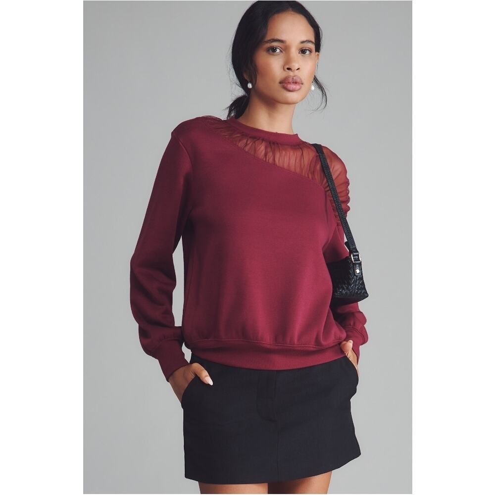 NWT Maeve x Anthropologie Sheer Shoulder Pullover Knit Top  Size XL. Ret. $98